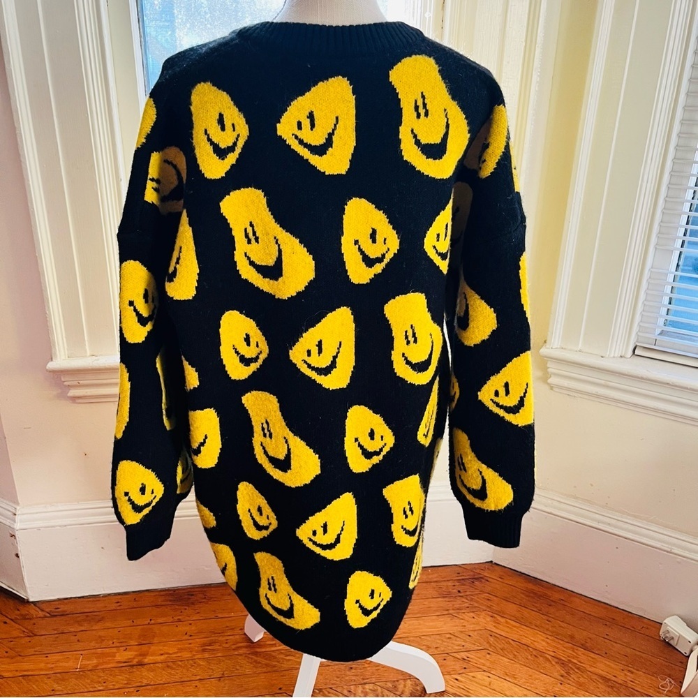 Lazy Oaf Black Sweater with Yellow Smiley Pattern - Picture 2 of 4